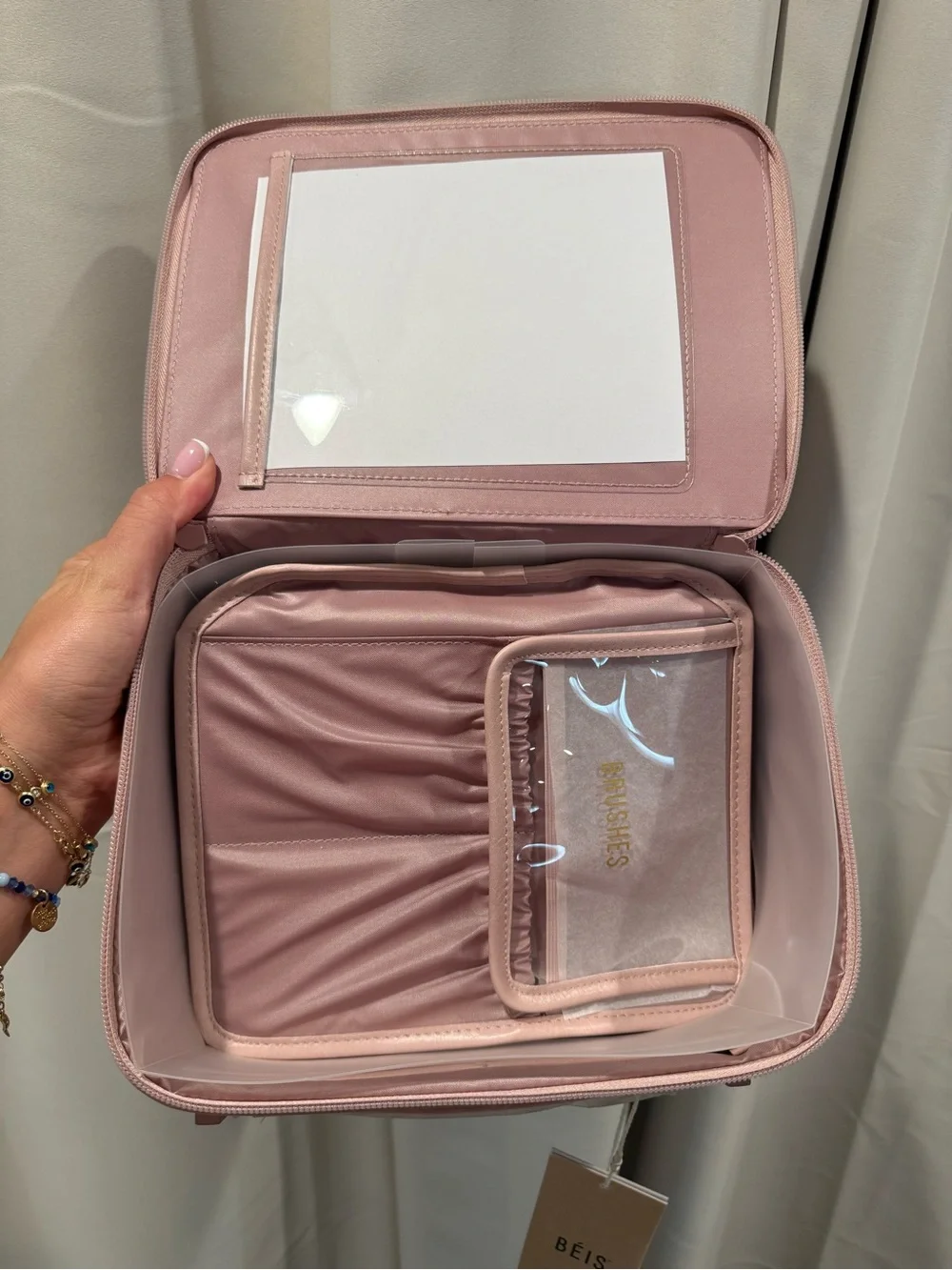 BEIS Blush Pink Structured Cosmetic Case with Top Handle